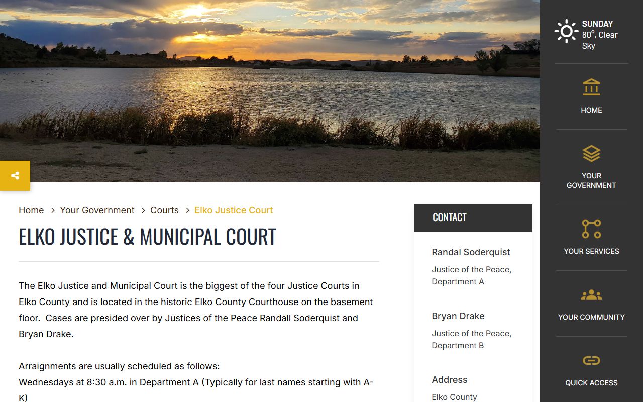 Elko Justice and Municipal Court records after jail arrest contact page