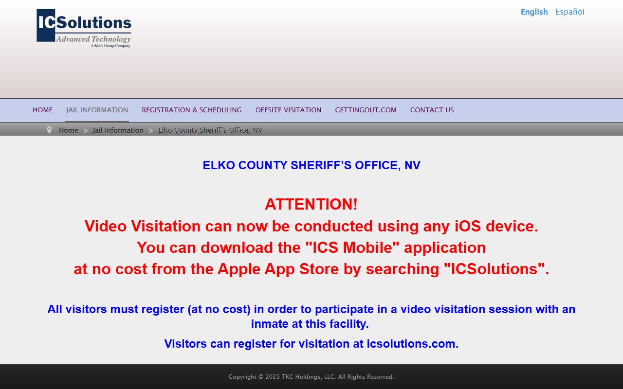 Elko County Detention Center inmate visitation ICSolutions page