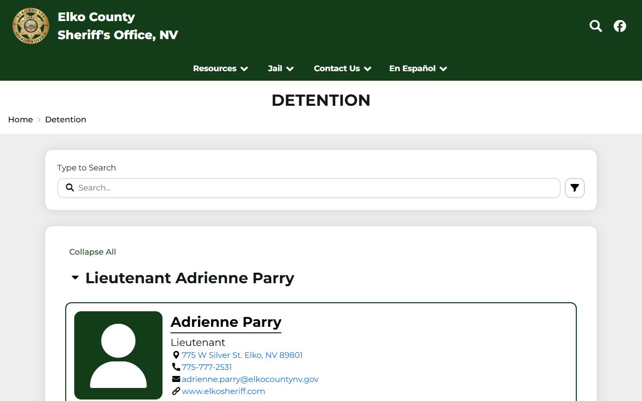 Elko County Detention Center inmate records detention contact page