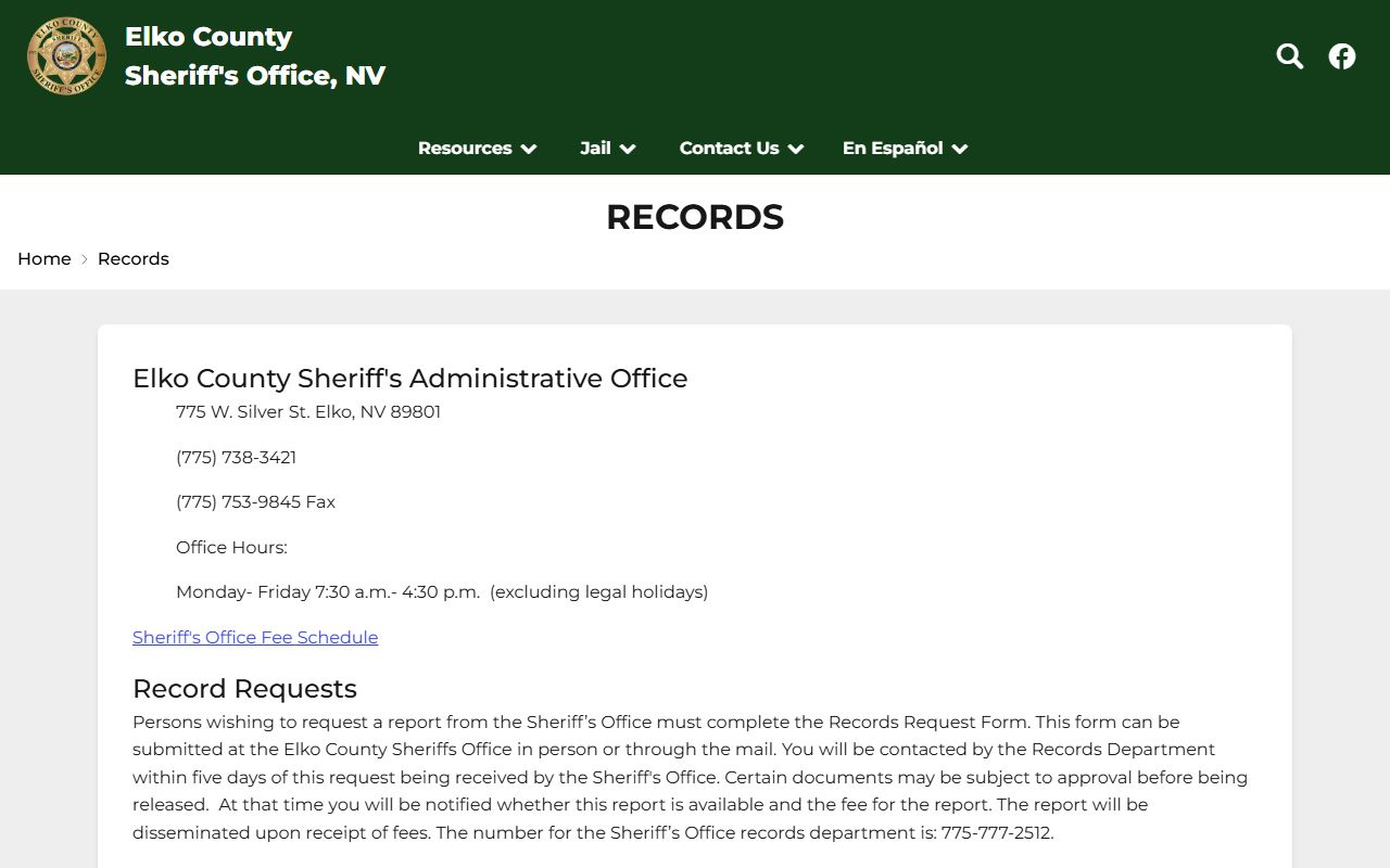 Elko County inmate records sheriff records request instructions