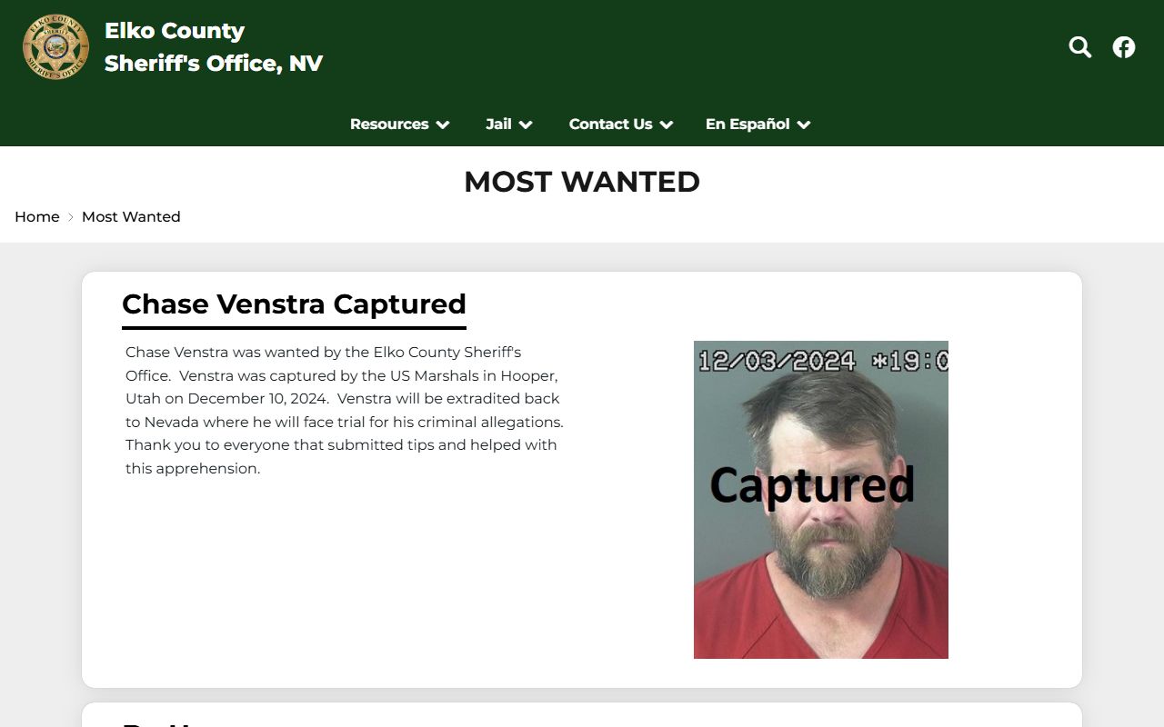 Elko County jail mugshots Most Wanted photo gallery distinction